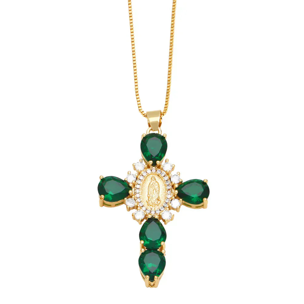 Green Gold Maria Cross Necklace