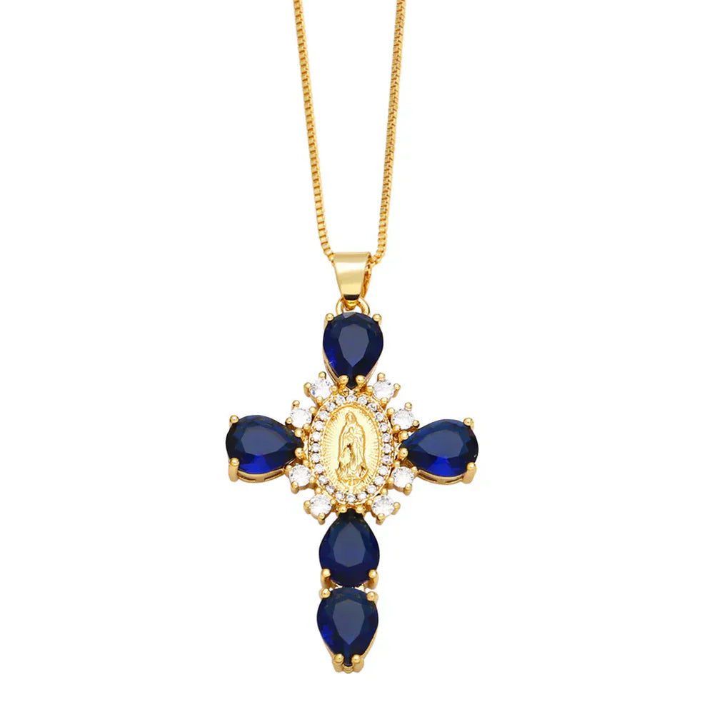 Blue Gold Maria Cross Necklace