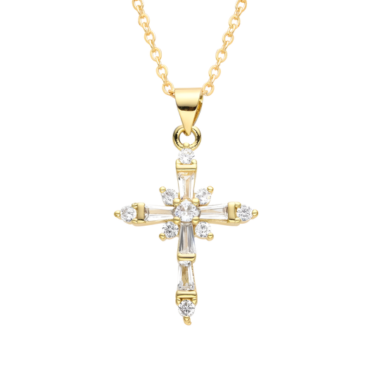 Golden Shimmer Cross Necklace