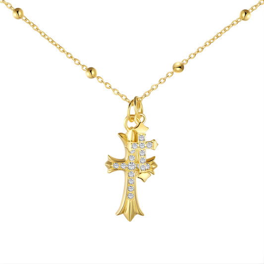 Elegant Golden Double Cross Necklace