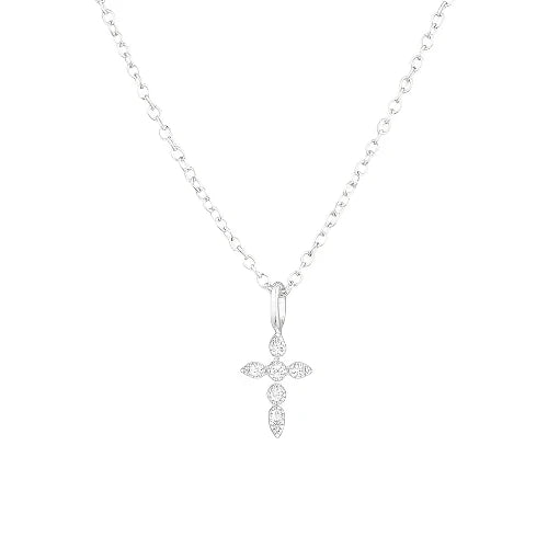 Small Silver Shimmering Cross Necklace
