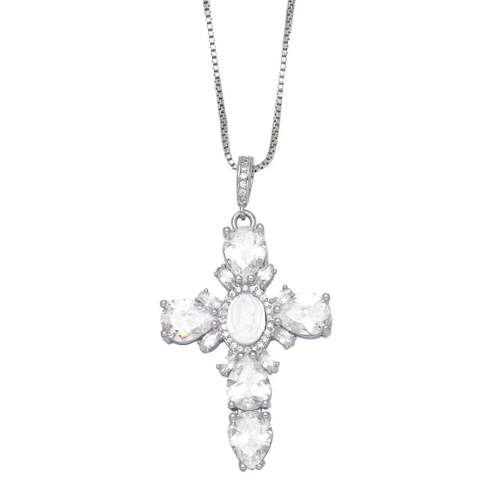 Silver Maria Cross Necklace