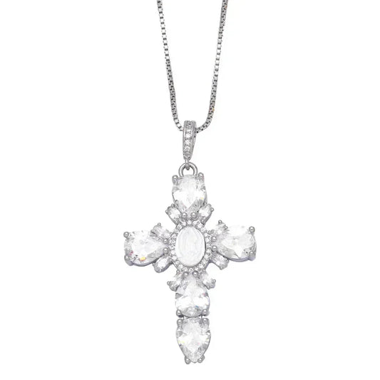 Silver Maria Cross Necklace